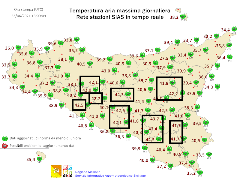 Sicilia record temperature giugno 